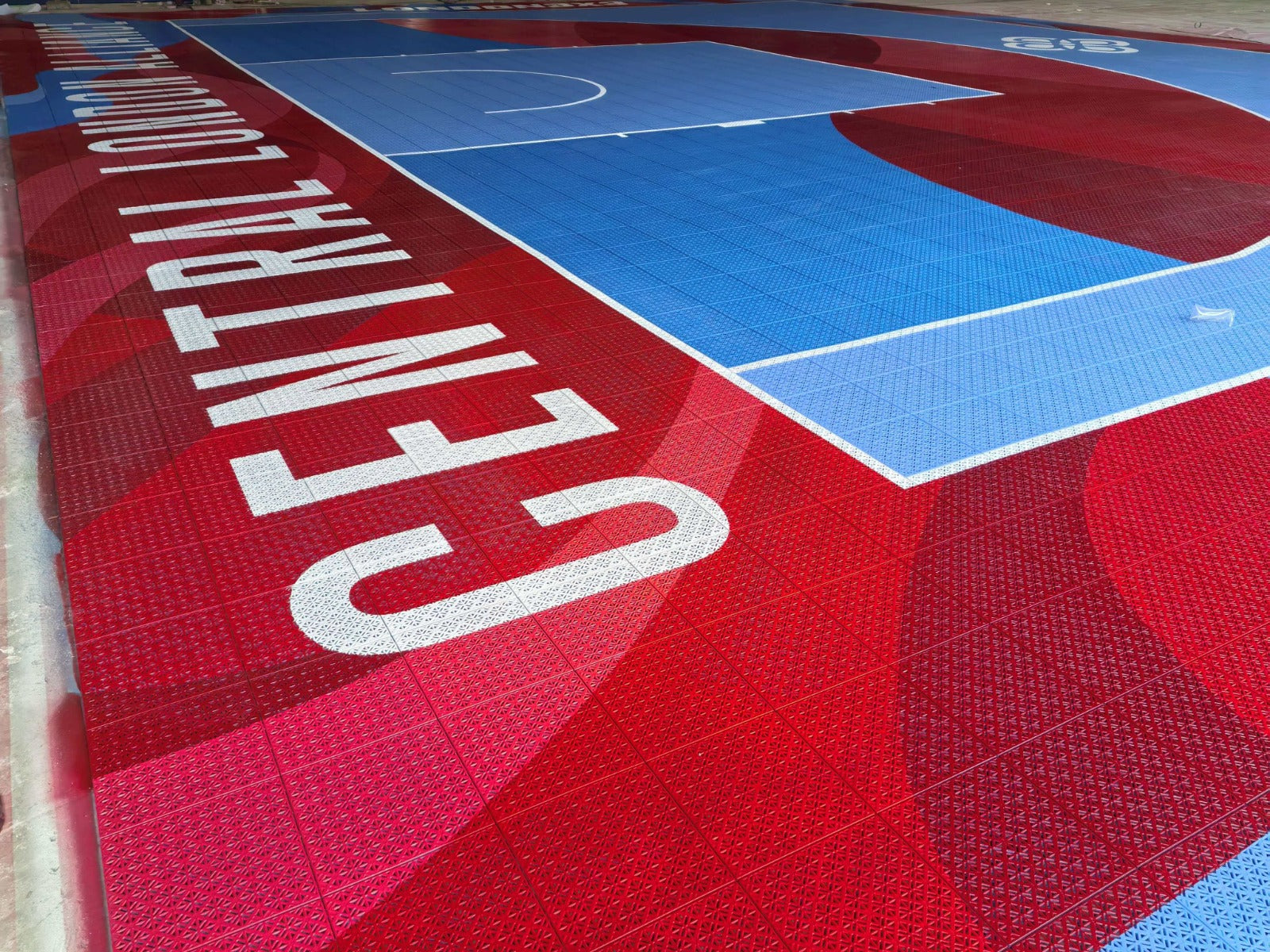 Wide view of the London 3x3 Team Court and playing lines