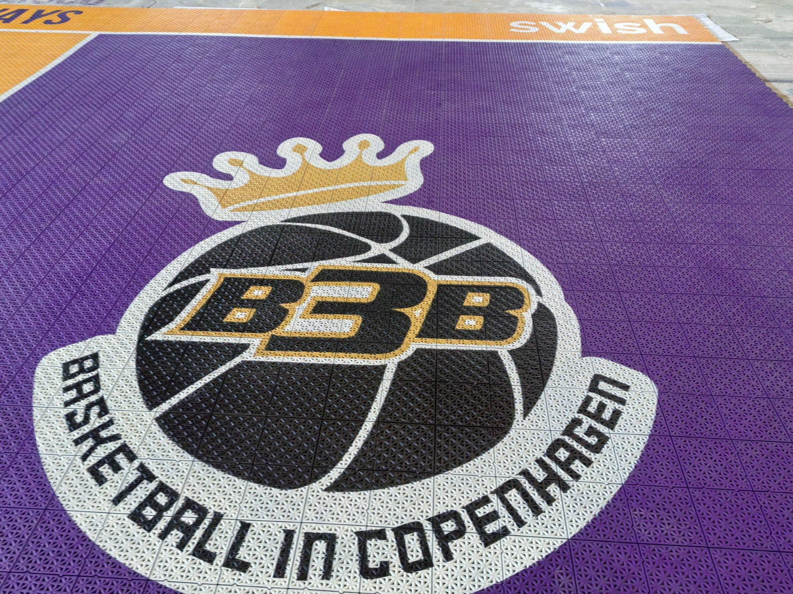 B3B Brisketball Tenerife custom logo printed on purple Elite tiles
