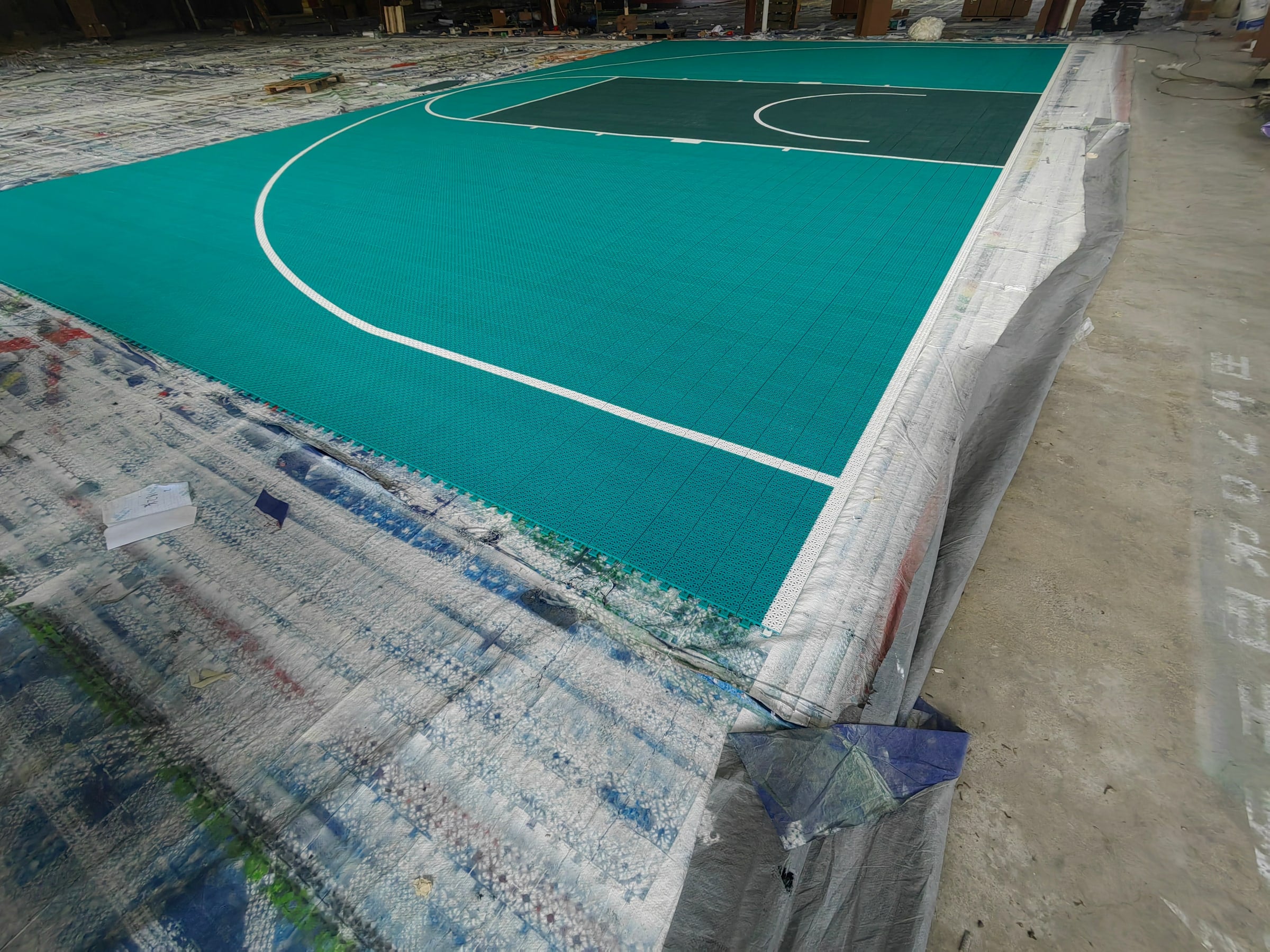 dark green custom-color one-hoop Large Elite tile backyard basketball court, project photo 4