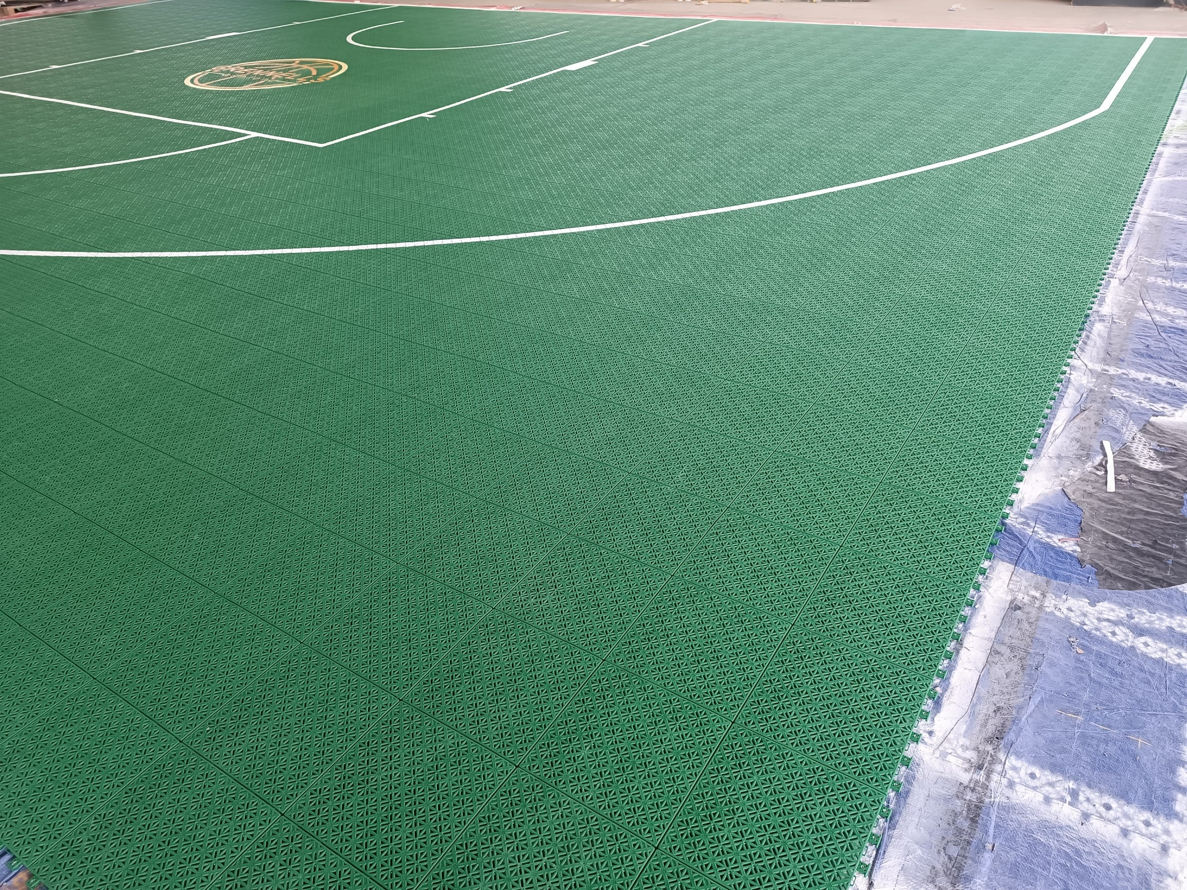 green Grennells Ashford one-hoop Elastic tile backyard basketball court in Ireland, project photo 3