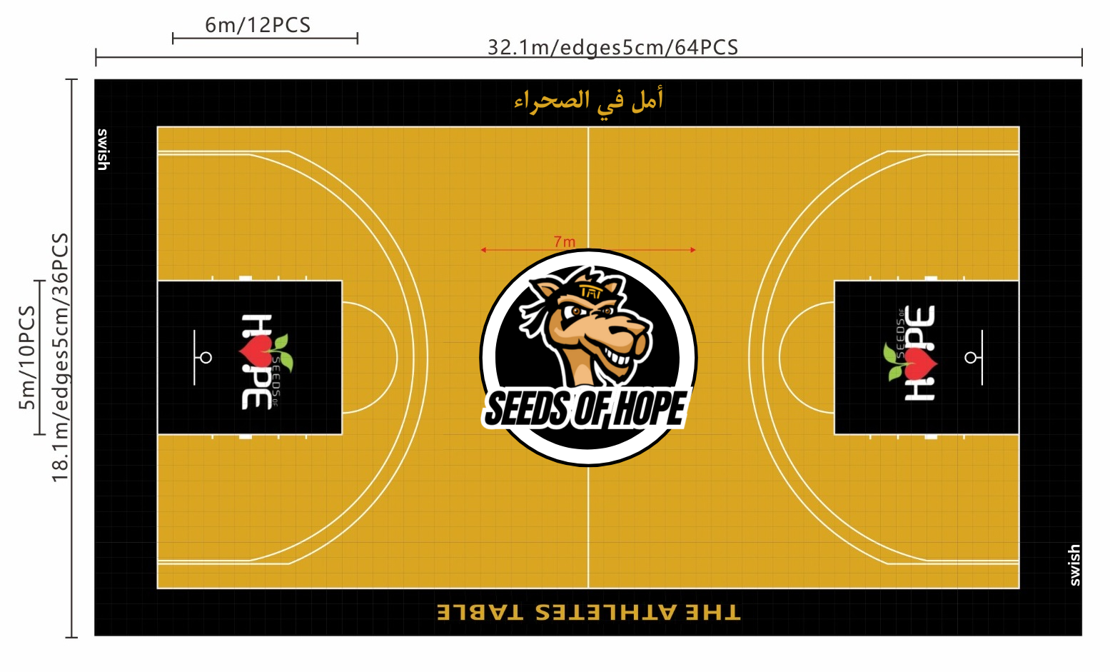 Original Seeds of Hope court plan with dimensions and custom branding