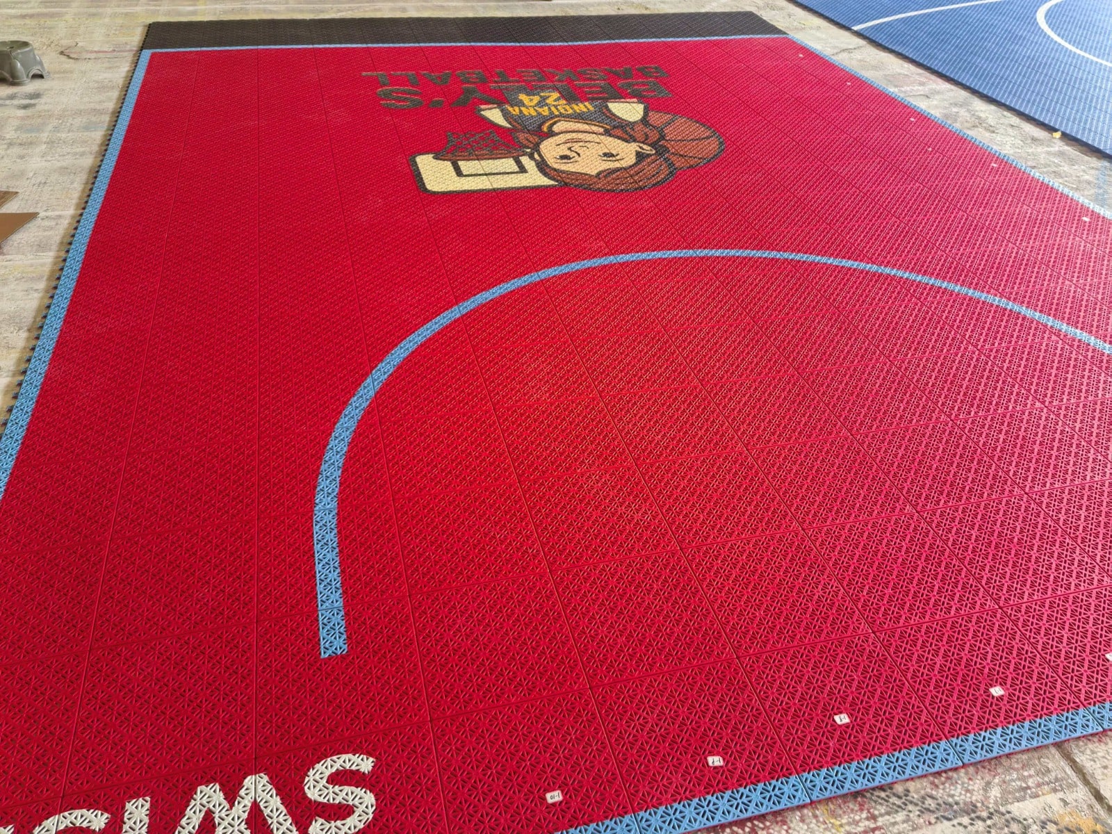 Custom centre artwork and matching light-blue perimeter edging on the Bedfordshire court, project photo 5